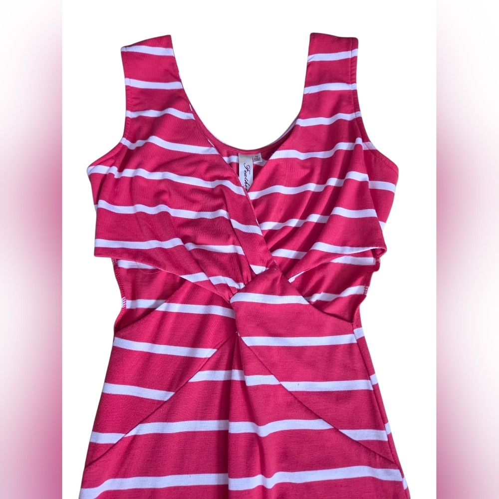 Feathers Pink & White Striped Cutout Maxi Dress with Slit - Size XS / 12" P2P